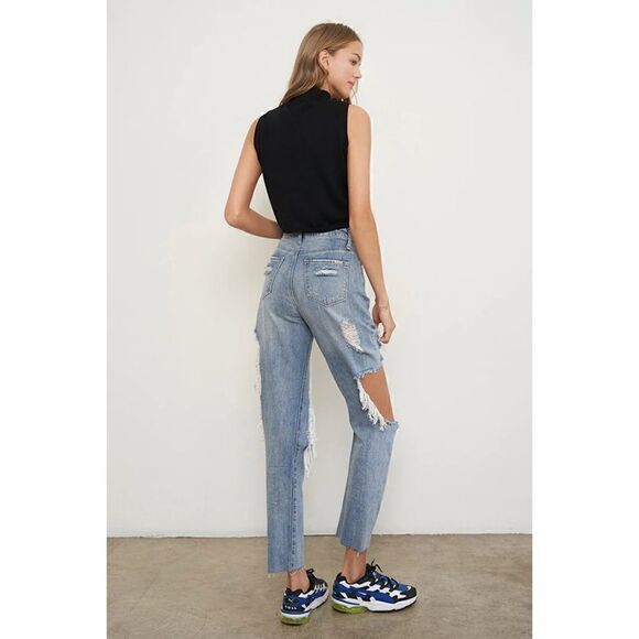 NWT Insane Gene Free the People Mid-Rise Distressed Boyfriend Jeans, Size 7/27W - Picture 4 of 16